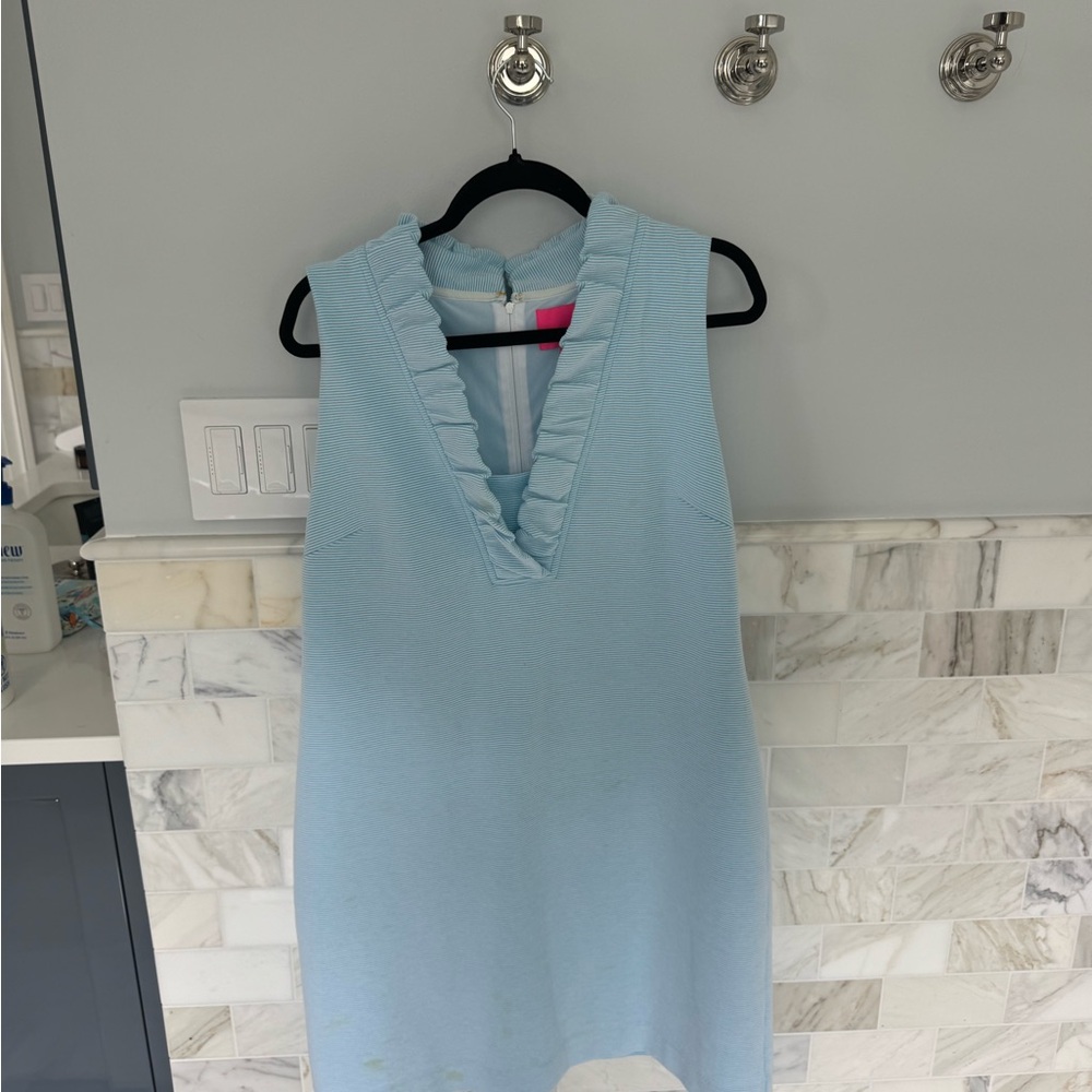 Light Blue Sleeveless Dress with Ruffle Trim